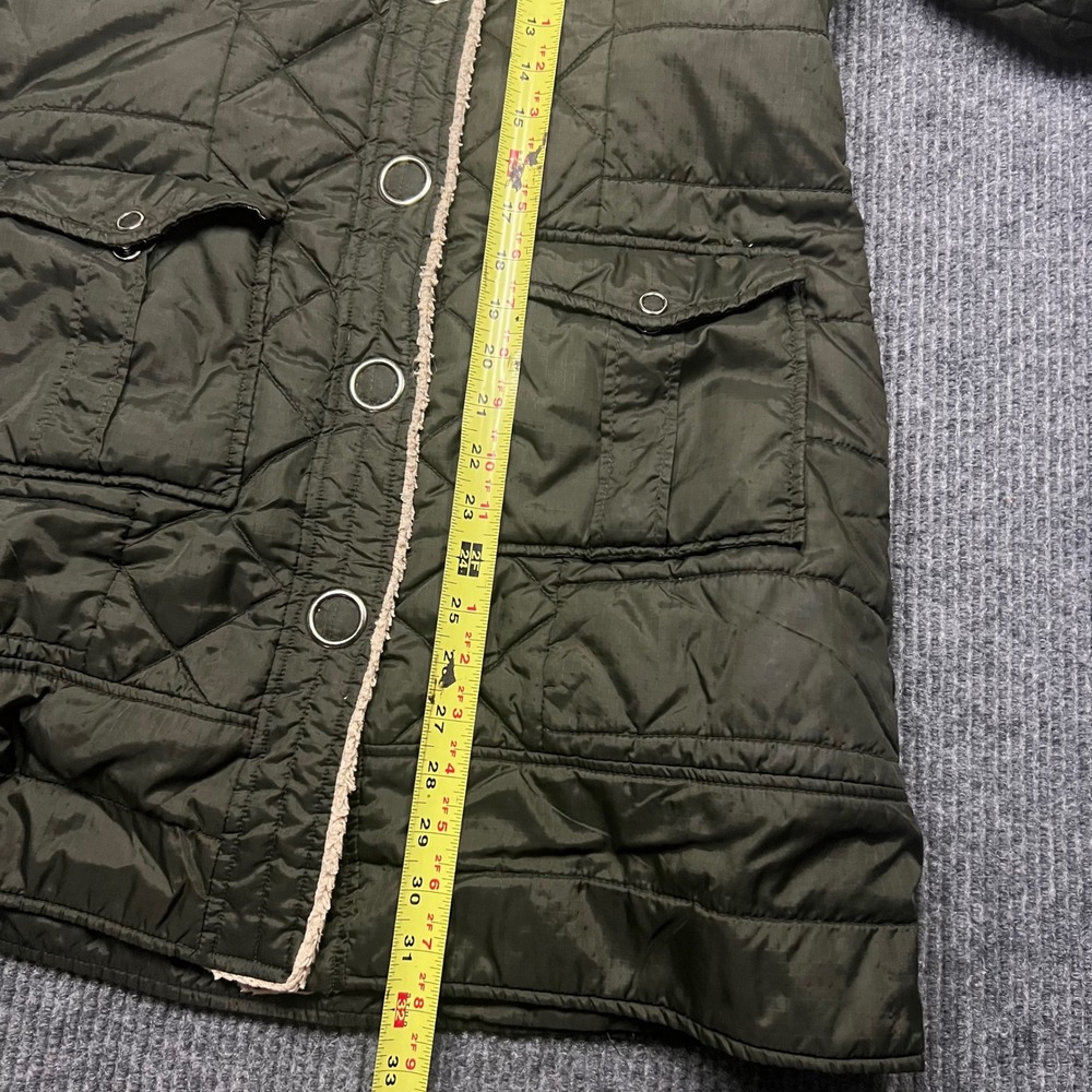 Free People Olive Green Quilted Sherpa Trim Barn Coat Jacket womens 10 large - Picture 5 of 13